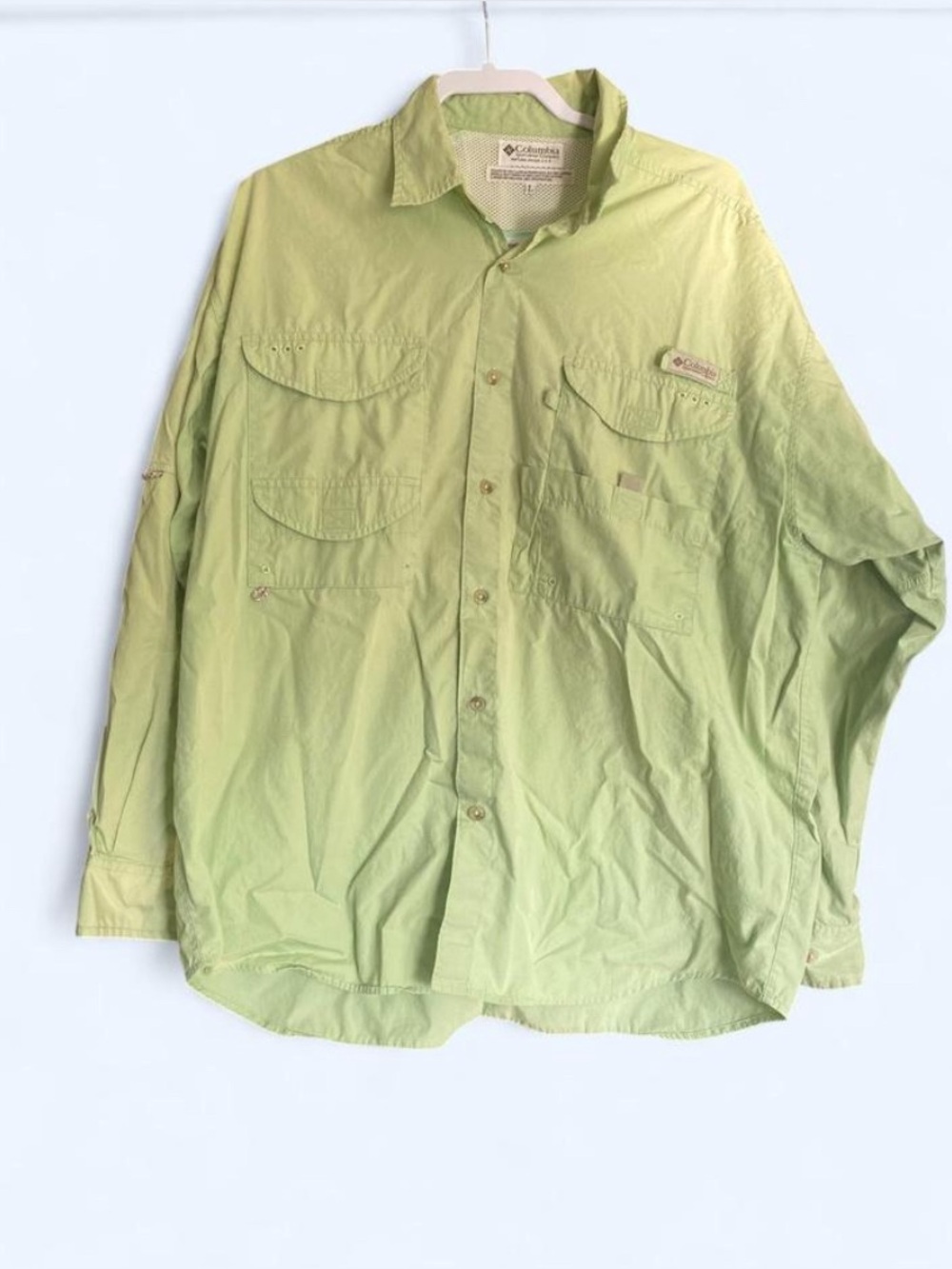 Columbia PFG Cotton  Fishing Shirt Green Large